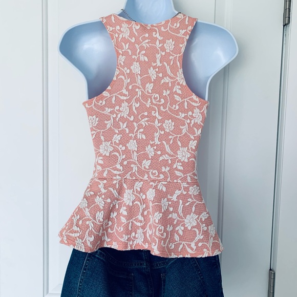 Celine by Champion pink & white embroidered peplum top Size S EUC - Picture 2 of 5